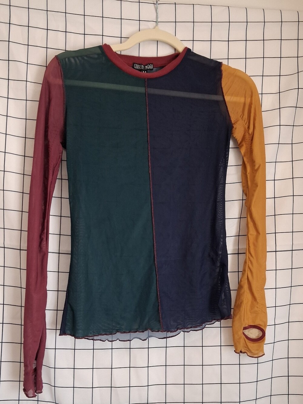 Colorblock Long Sleeve Mesh Top - Current Mood